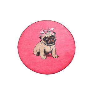 Dywanik łazienkowy Homefesto Pink Pug, ⌀ 100 cm