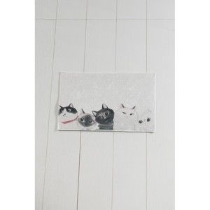 Biało-szary dywanik łazienkowy Lismo Cats, 60x40 cm