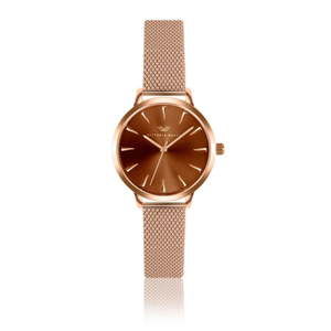 Zegarek damski z paskiem ze stali nierdzewnej w kolorze różowego złota Victoria Walls Amber