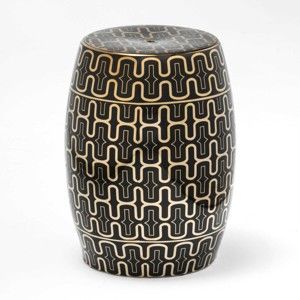 Czarno-złoty stołek ceramiczny Thai Natura, 33x43 cm