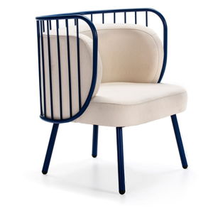 Niebieski metalowy fotel z białym obiciem Teulat Nabi