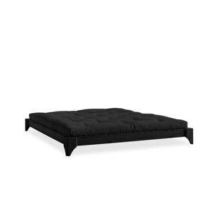 Łóżko dwuosobowe z drewna sosnowego z materacem Karup Design Elan Double Latex Black/Black, 180x200 cm
