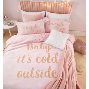 Różowa pościel z nadrukiem "Baby It's Cold Outside" Catherine Lansfield, 200x200 cm