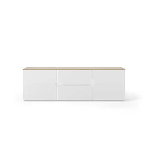 Biała szafka pod TV z blatem z dekorem drewna dębowego TemaHome Join, 180x57 cm