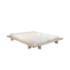 Łóżko dwuosobowe z drewna sosnowego z materacem Karup Design Japan Double Latex Raw/Natural, 160x200 cm
