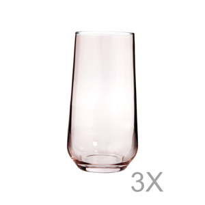 Zestaw 3 wysokich szklanek z różowego szkła Mezzo Paris, 250 ml