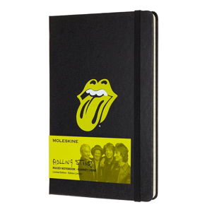 Czarny notatnik w linie w twardej oprawie Moleskine Rolling Stones, 240 stron