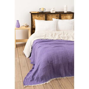 Fioletowa narzuta muślinowa na łóżko dwuosobowe 230x250 cm – Mijolnir