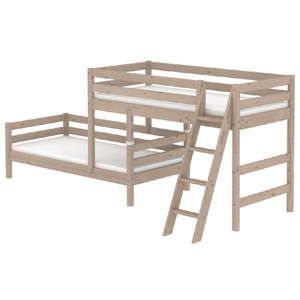 Brązowe dziecięce łóżko piętrowe z drewna sosnowego z drabinką Flexa Classic