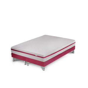 Różowe łóżko z materacem i podwójnym boxspringiem Stella Cadente Maison Pluton, 140x200 cm