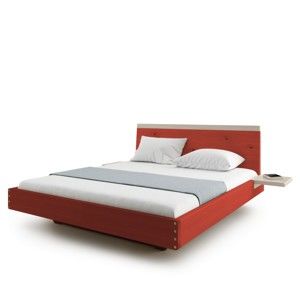Czerwone łóżko 2-osobowe z litego drewna dębowego JELÍNEK Amanta, 160x200 cm