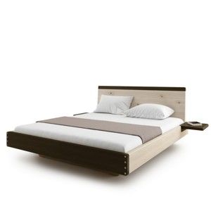 Ciemnobrązowe łóżko 2-osobowe z litego drewna dębowego JELÍNEK Amanta, 180x200 cm