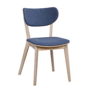 Jasnobrązowe dębowe krzesło do jadalni z niebieskim siedziskiem Folke Cato