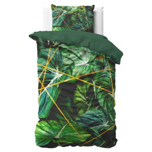 Pościel jednoosobowa z satyny bawełnianej DH Botanical Dreams Nature Vibes Green, 140x200 cm