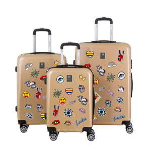 Zestaw 3 walizek w złotym kolorze z naklejkami Berenice Stickers