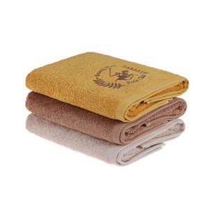Zestaw 3 musztardowych ręczników do rąk, 90x50 cm