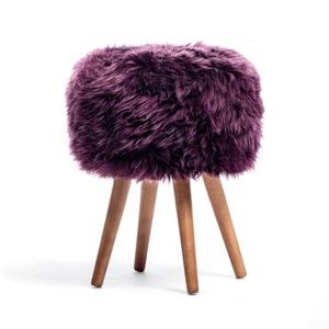 Stołek z fioletowym siedziskiem z owczej skóry Royal Dream, ⌀ 30 cm
