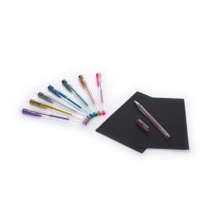 Zestaw 12 metalicznych żelowych długopisów i czarnego notesu Tri-Costal Design Glow