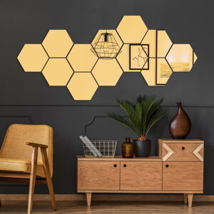 Zestaw naklejek na ścianę 12 szt. 17x20 cm Hexagons Gold – Ambiance