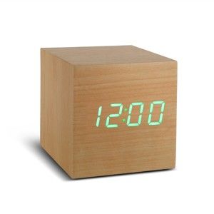 Jasnobrązowy budzik z zielonym wyświetlaczem LED Gingko Cube Click Clock