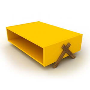 Żółty stolik z dekorem drewna orzechowego Rafevi Tars