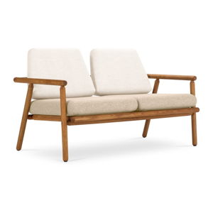 Biało-beżowa sofa ogrodowa z konstrukcją z litego drewna akacji Calme Jardin Capri Premium