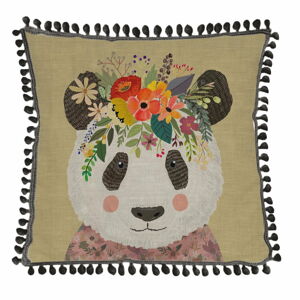 Poduszka z domieszką lnu Little Nice Things Floral Panda, 45x45 cm