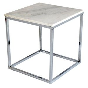 Biały stolik marmurowy z chromowaną konstrukcją RGE Accent, szer. 50 cm