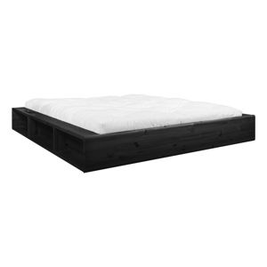 Czarne łóżko dwuosobowe z litego drewna ze schowkiem i futonem Comfort Karup Design, 140x200 cm