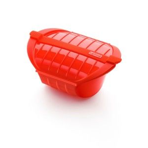 Czerwone silikonowe naczynie na pieczenie w parze na 1 - 2 porcje Lékué Deep Steam Case