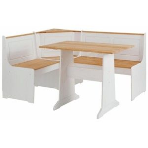 Biały
  komplet ławki narożenj i stołu z litego drewna sosnowego Støraa Samantha