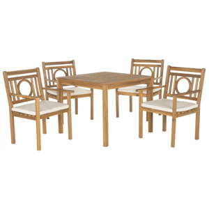 Jasnobrązowy zestaw stołu ogrodowego i krzeseł z drewna akacji Safavieh Mendoza II
