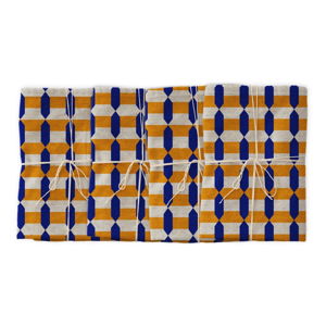 Zestaw 4 serwetek tekstylnych z domieszką lnu Linen Couture Orange Geometric, 43x43 cm