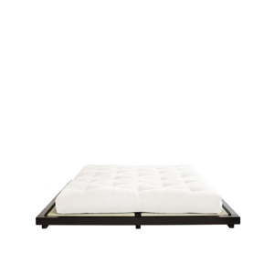 Łóżko dwuosobowe z drewna sosnowego z materacem a tatami Karup Design Dock Comfort Mat Black/Natural, 160x200 cm