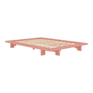 Jasnoróżowe łóżko dwuosobowe z litego drewna sosnowego ze stelażem 140x200 cm Japan – Karup Design