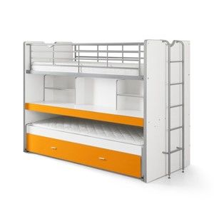 Pomarańczowe łóżko piętrowe z półkami Vipack Bonny, 220x100 cm
