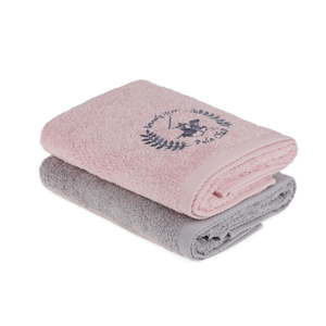 Zestaw 2 szaro-różowych ręczników do rąk, 90x50 cm