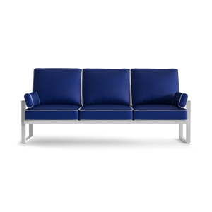 Niebieska 3-osobowa sofa ogrodowa z podłokietnikami i białą lamówką Marie Claire Home Angie