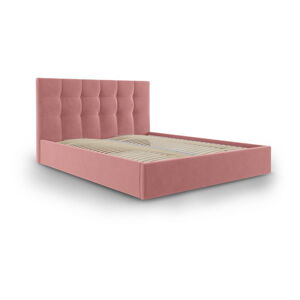 Różowe aksamitne łóżko dwuosobowe Mazzini Beds Nerin, 180x200 cm