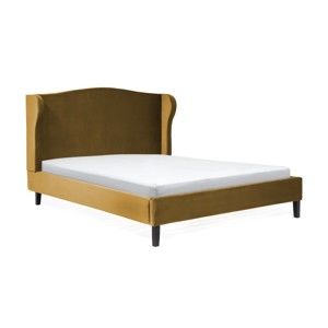 Musztardowe łóżko z drewna bukowego z czarnymi nogami Vivonita Windsor, 180x200 cm