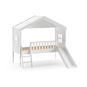 Białe łóżko dziecięce z litego drewna sosnowego w kształcie domku/podwyższone 90x200 cm – Vipack