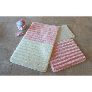 Zestaw 3 biało-różowych dywaników łazienkowych 