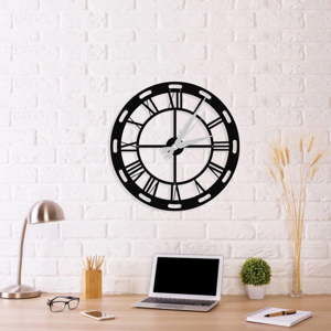 Czarny zegar ścienny Roman Clock, 48x50 cm