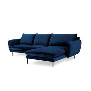 Niebieska narożna aksamitna sofa prawostronna Cosmopolitan Design Vienna
