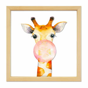 Szklany obraz w drewnianej ramie Vavien Artwork Giraffe, 32x32 cm
