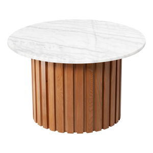 Biały marmurowy stolik z podstawą z drewna dębowego RGE Moon, ⌀ 85 cm