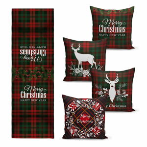 Zestaw 4 świątecznych poszewek na poduszki i bieżnika Minimalist Cushion Covers Tartan Christmas