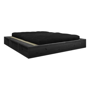Czarne łóżko dwuosobowe z litego drewna z czarnym futonem Double Latex i tatami Karup Design, 140x200 cm