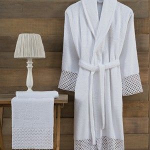 Komplet białego szlafroka damskiego w rozmiarze L/XL i ręcznika Bathrobe Komplet Lady