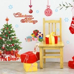 Naklejki świąteczne Ambiance Santa, Balls and Tree